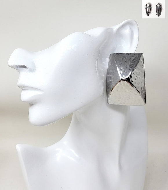 LARGE SILVER CLIP ON EARRINGS ( 20153 R )