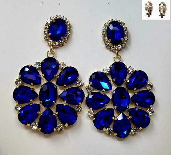 GOLD BLUE CLEAR CLIP ON EARRINGS ( 20199 GRB )