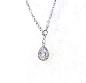 SILVER NECKLACE DROP PENDANT CLEAR CZ CUBIC ZIRCONIA STONES ( 1216 S )