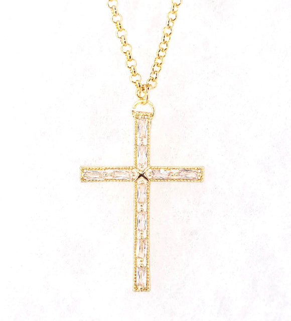 GOLD CROSS PENDANT NECKLACE CZ CUBIC ZIRCONIA ( 1320 G )