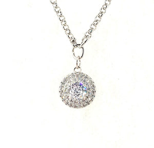 SILVER NECKLACE ROUND PENDANT CLEAR CZ CUBIC ZIRCONIA ( 250 S )