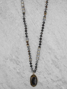 AGATE PENDANT NECKLACE 27" ( 0272 WGBLK )