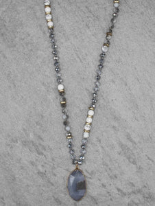 AGATE PENDANT NECKLACE 27" ( 0272 WGWHT )