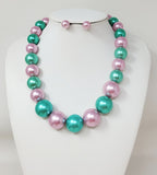 PINK GREEN PEARL NECKLACE SET ( 10292 PKLM )