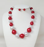 RED WHITE PEARL NECKLACE SET ( 10292 RDWH )