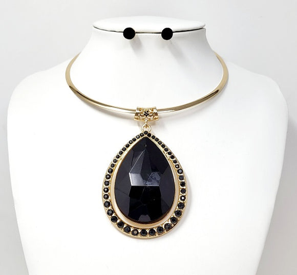 GOLD BLACK CHOKER NECKLACE SET ( 10405 GBK )