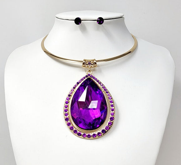 GOLD PURPLE CHOKER NECKLACE SET ( 10405 GPU )