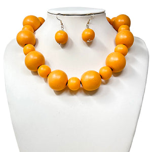 ORANGE WOODEN BALL NECKLACE SET ( 10415 GOR )