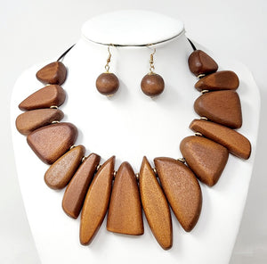 BROWN WOOD NECKLACE SET ( 10416 GBR )