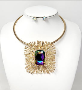 GOLD CHOKER NECKLACE SET VITRAIL OIL SPILL STONES ( 10495 GGT )