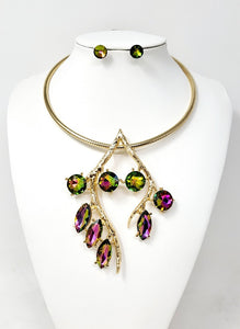 GOLD CHOKER NECKLACE SET VITRAIL OIL SPILL STONES ( 10498 GGT )