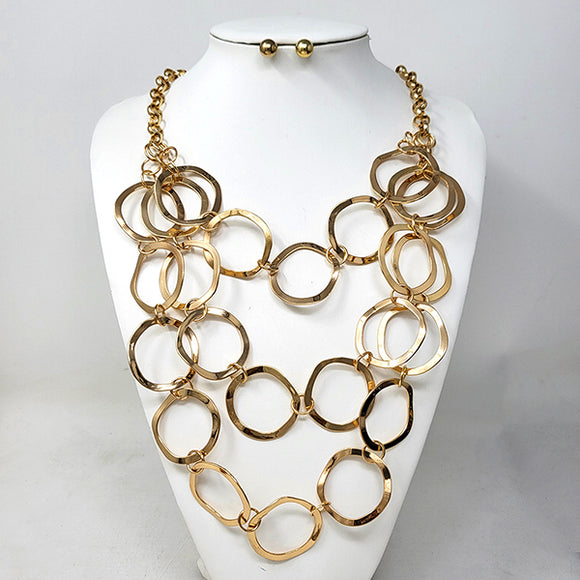 GOLD LAYERED RINGS NECKLACE SET ( 10505 G )