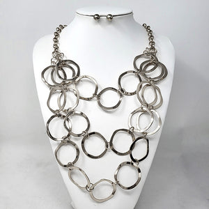 SILVER LAYERED RINGS NECKLACE SET ( 10505 R )