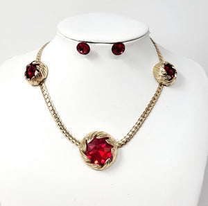 GOLD NECKLACE SET 3 RED BALLS ( 10509 GRD )