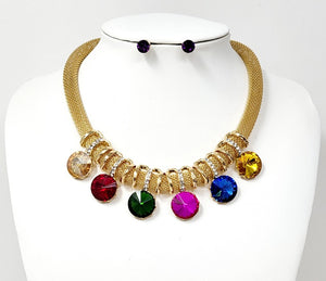 GOLD NECKLACE SET MULTICOLOR STONES ( 10511 GMT )