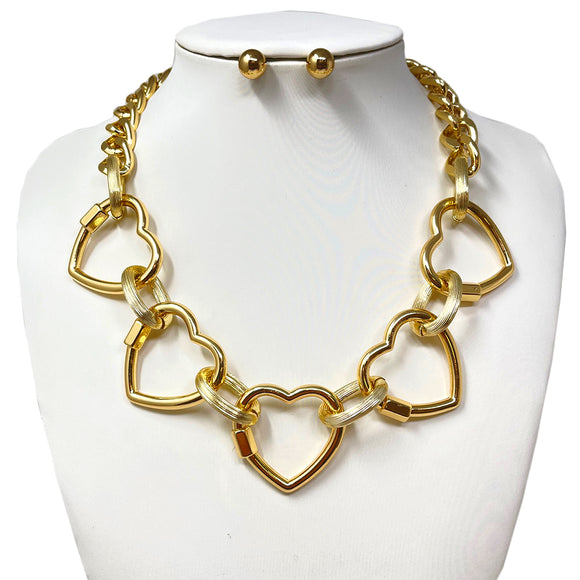 GOLD HEART NECKLACE SET ( 10521 G )