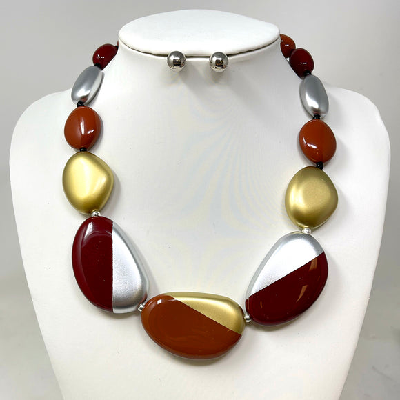 RED ROUND STONE SHAPE NECKLACE SET ( 10547 RD )