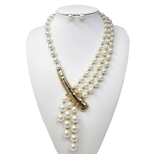 GOLD CREAM PEARL NECKLACE SET ( 10553 GCR )