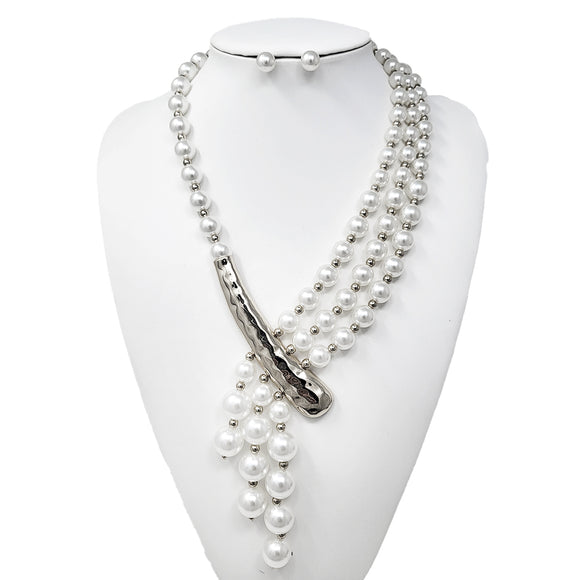 SILVER WHITE PEARL NECKLACE SET ( 10553 RWH )