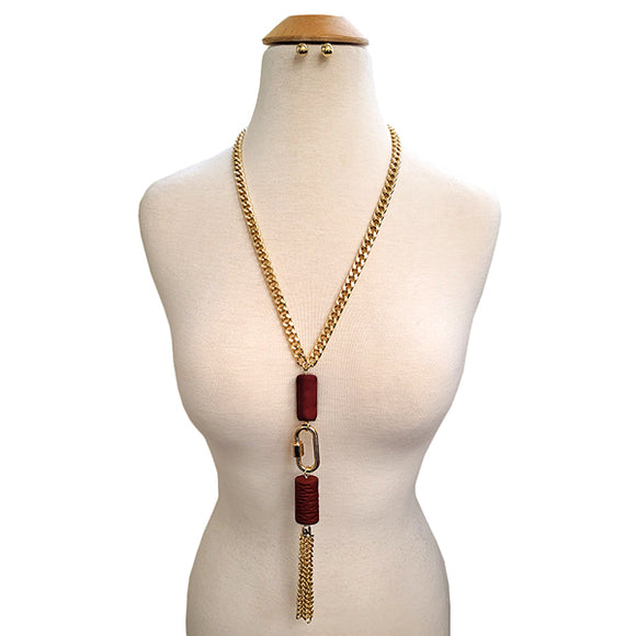 LONG GOLD NECKLACE SET RED ( 10556 GRD )