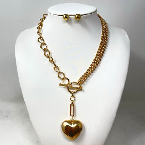 GOLD HEART NECKLACE SET ( 10604 G )