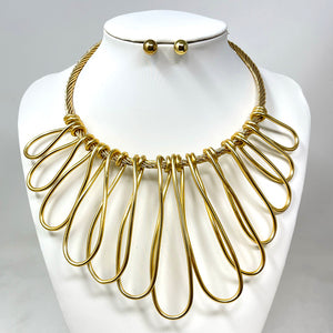 GOLD METAL CHOKER NECKLACE SET ( 10631 G )