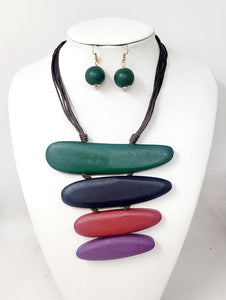 DARK MULTI COLOR WOODEN NECKLACE SET ( 10648 DMT )