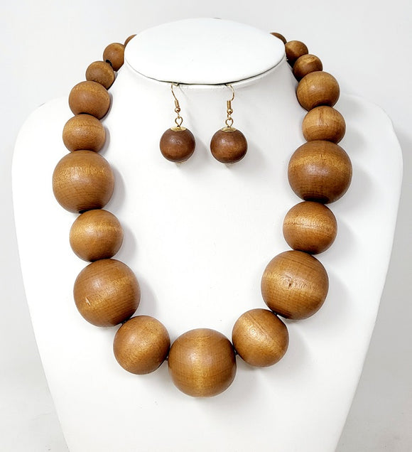 BROWN WOODEN NECKLACE SET ( 10649 GBR )