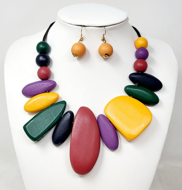 DARK MULTI COLOR WOOD NECKLACE SET ( 10653 DMT )