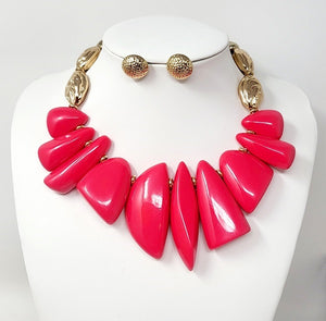 GOLD FUCHSIA NECKLACE SET ( 10662 GFU )