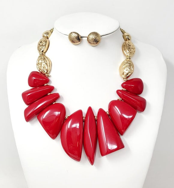GOLD RED NECKLACE SET ( 10662 GRD )