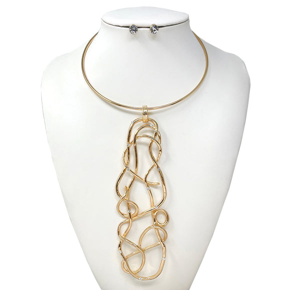 GOLD CHOKER NECKLACE SET ABSTRACT PENDANT ( 10685 G )