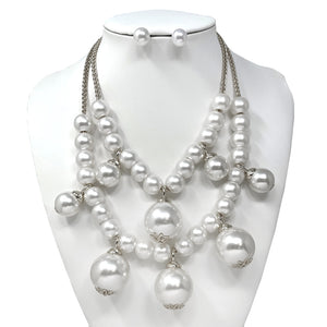 SILVER WHITE PEARL NECKLACE SET ( 10693 RWH )