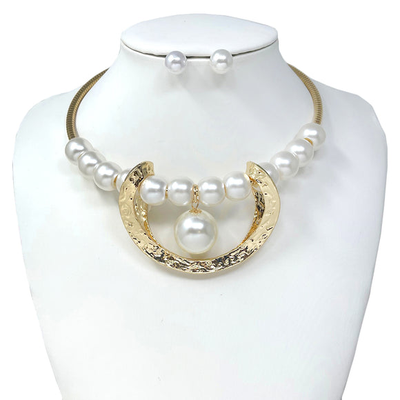 GOLD CHOKER CREAM PEARL NECKLACE SET ( 10695 GCR )