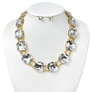 GOLD CLEAR NECKLACE SET SQUARE ( 10699 GCL )