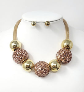 GOLD BALL NECKLACE SET ROSE GOLD STONES ( 10700 GRG )