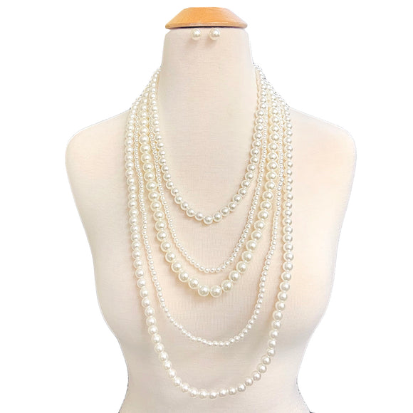 LONG GOLD CREAM PEARL NECKLACE SET ( 10712 GCR )