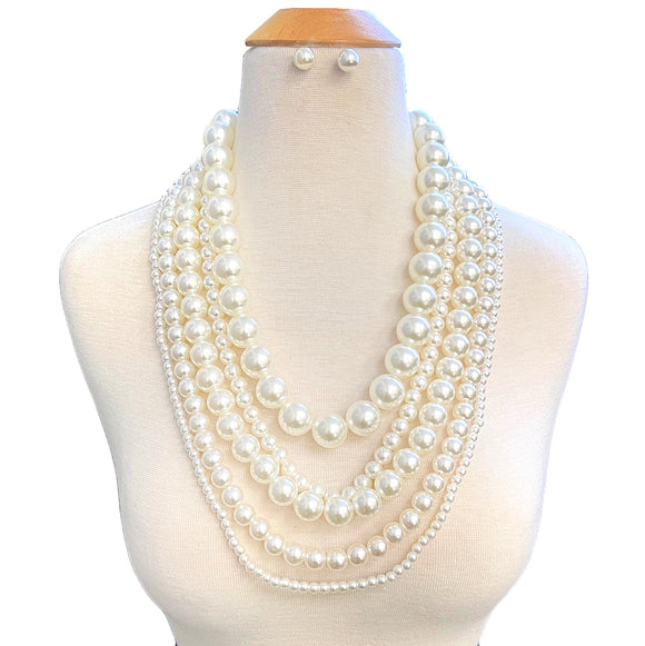 GOLD CREAM PEARL NECKLACE SET ( 10713 GCR )