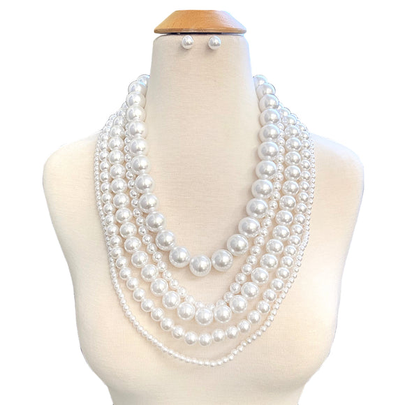 SILVER WHITE PEARL NECKLACE SET ( 10713 RWH )