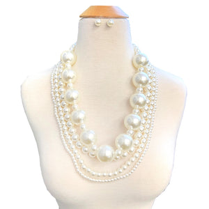 GOLD CREAM PEARL NECKLACE SET ( 10715 GCR )