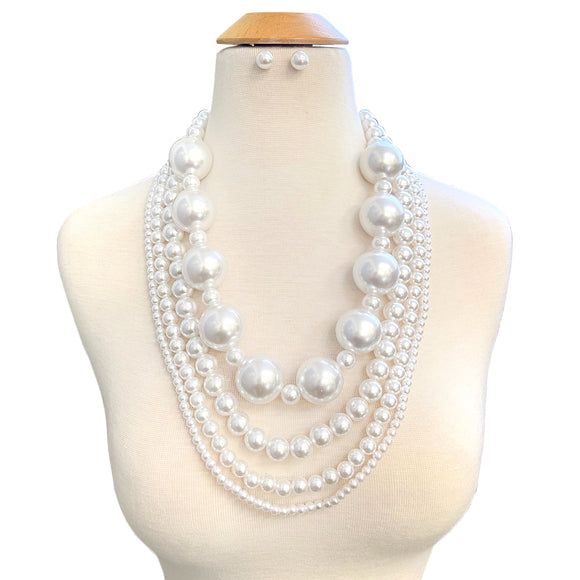 SILVER WHITE PEARL NECKLACE SET ( 10715 RWH )