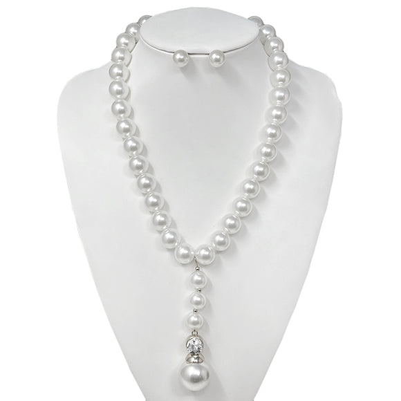 SILVER WHITE PEARL NECKLACE SET ( 10717 RWH )