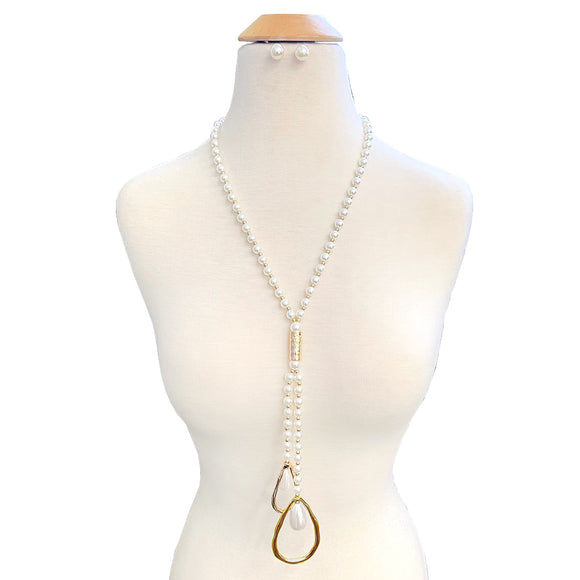 LONG GOLD CREAM PEARL NECKLACE GOLD ( 10718 GCR )