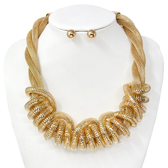 GOLD METAL MESH NECKLACE SET ( 10735 G )