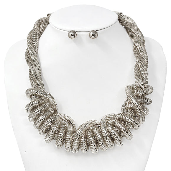 SILVER METAL MESH NECKLACE SET ( 10735 R )