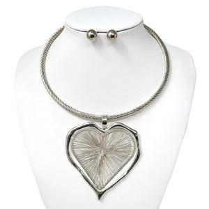 SILVER CHOKER HEART NECKLACE SET ( 10746 R )