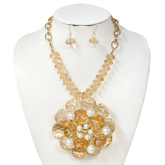 GOLD BROWN CRYSTAL CHUNKY NECKLACE SET ( 10751 GBR )