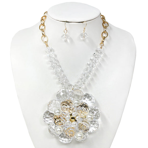 GOLD CLEAR CRYSTAL CHUNKY NECKLACE SET ( 10751 GCL )