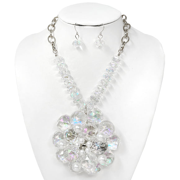SILVER AB CRYSTAL CHUNKY NECKLACE SET ( 10751 RAB )