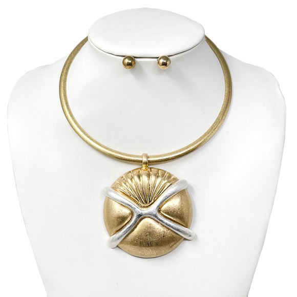 MATTE GOLD CHOKER NECKLACE SET ( 10783 MG )